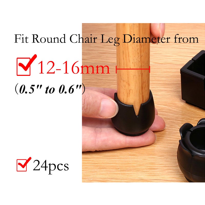 Antrader 24pcs Silicone Black Furniture Pads with Felt Pads Floor Protectors Non-Slip Sofa Chair Table Glides Feet Caps Fit Round Diameter 0.5" to 0.6" (1.2-1.6cm) - Image 3